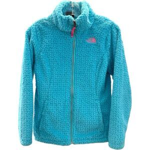 The North Face Girls Long Sleeve Fleece Fuzzy Full Zip Jacket Aqua Blue Large